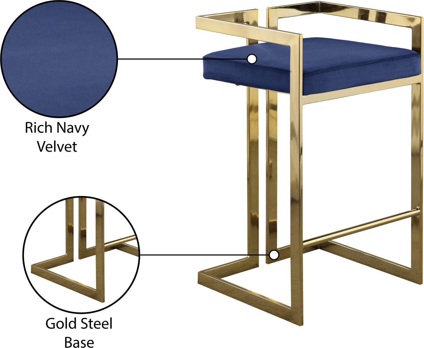 alma navy velvet stool c