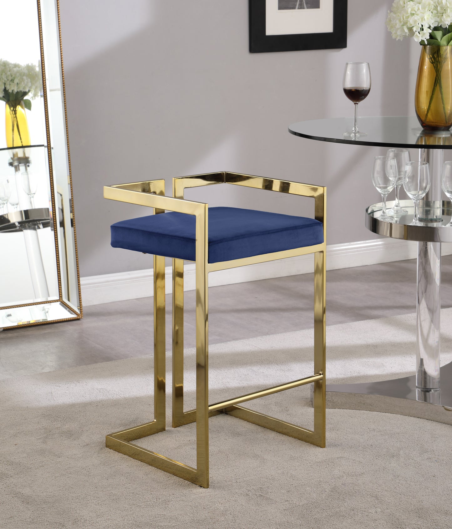 alma navy velvet stool c