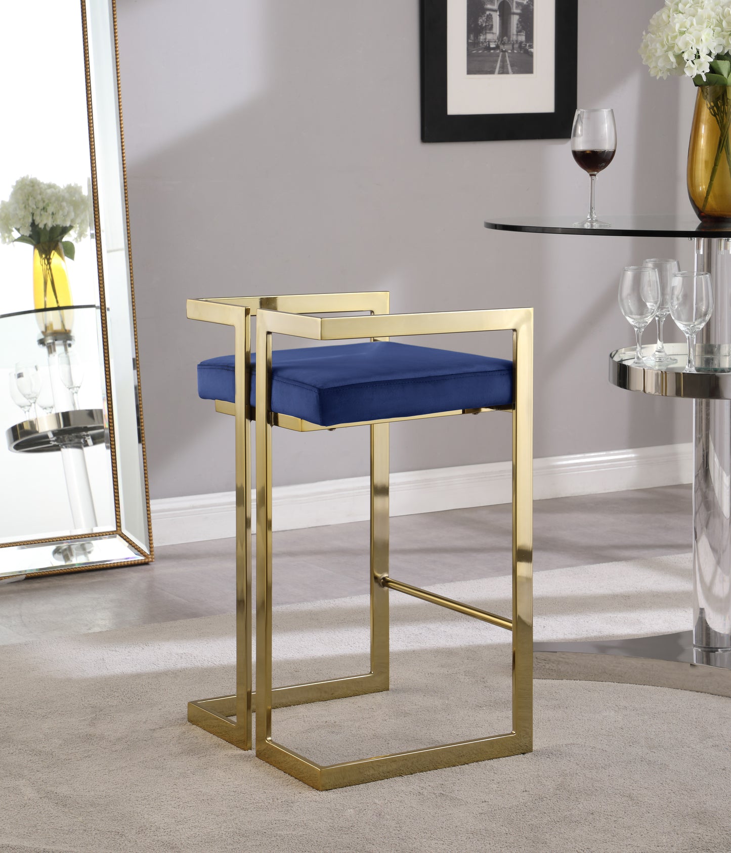 alma navy velvet stool c