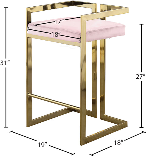 Sage Pink Velvet Upholstered Counter Stool, 2-Piece