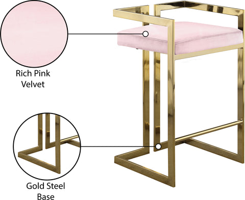 Sage Pink Velvet Upholstered Counter Stool, 2-Piece