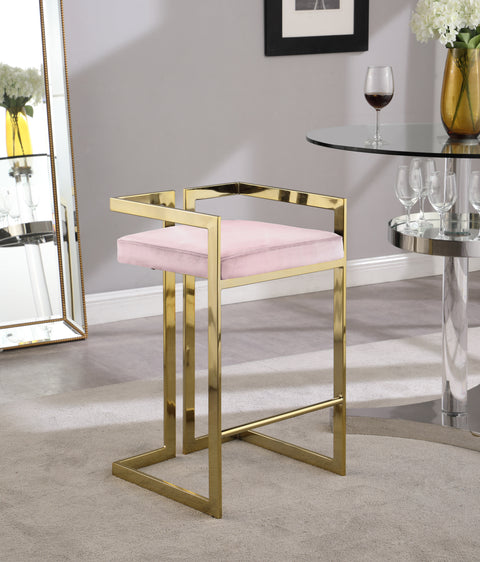 Sage Pink Velvet Upholstered Counter Stool, 2-Piece