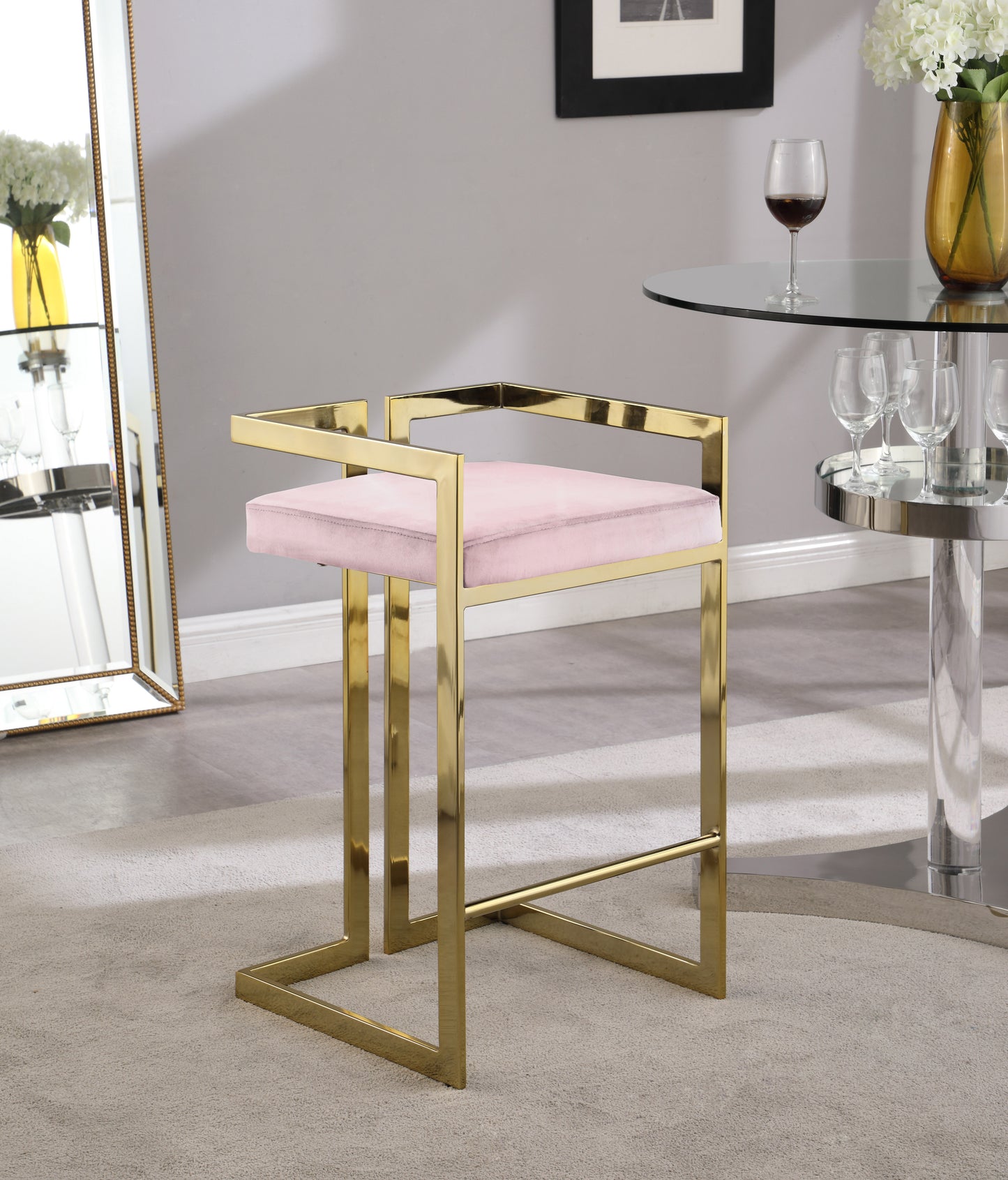 alma pink velvet stool c