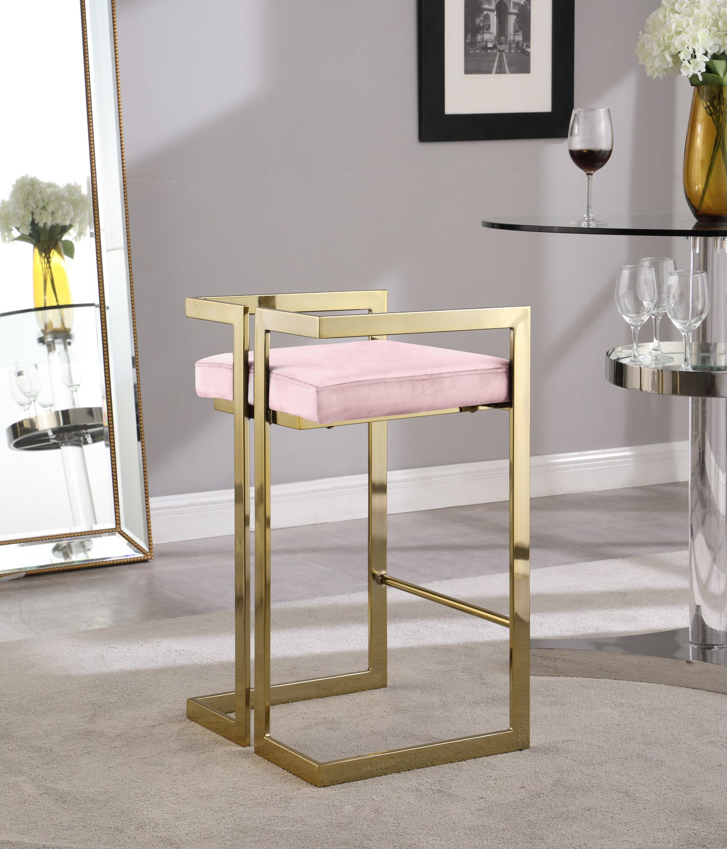 alma pink velvet stool c