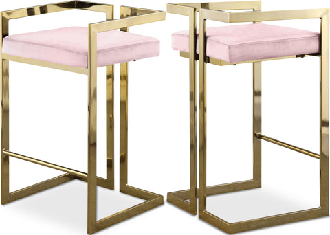 Sage Pink Velvet Upholstered Counter Stool, 2-Piece