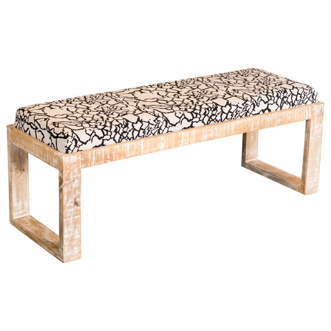 Noemie Fabric Upholstered Accent Bench Distressed WhiteRustic Beige