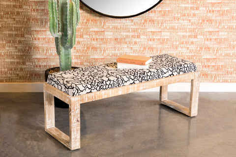 Noemie Fabric Upholstered Accent Bench Distressed WhiteRustic Beige