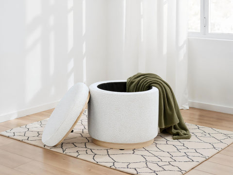 Phelps Boucle Upholstered Round Storage Ottoman Ivory