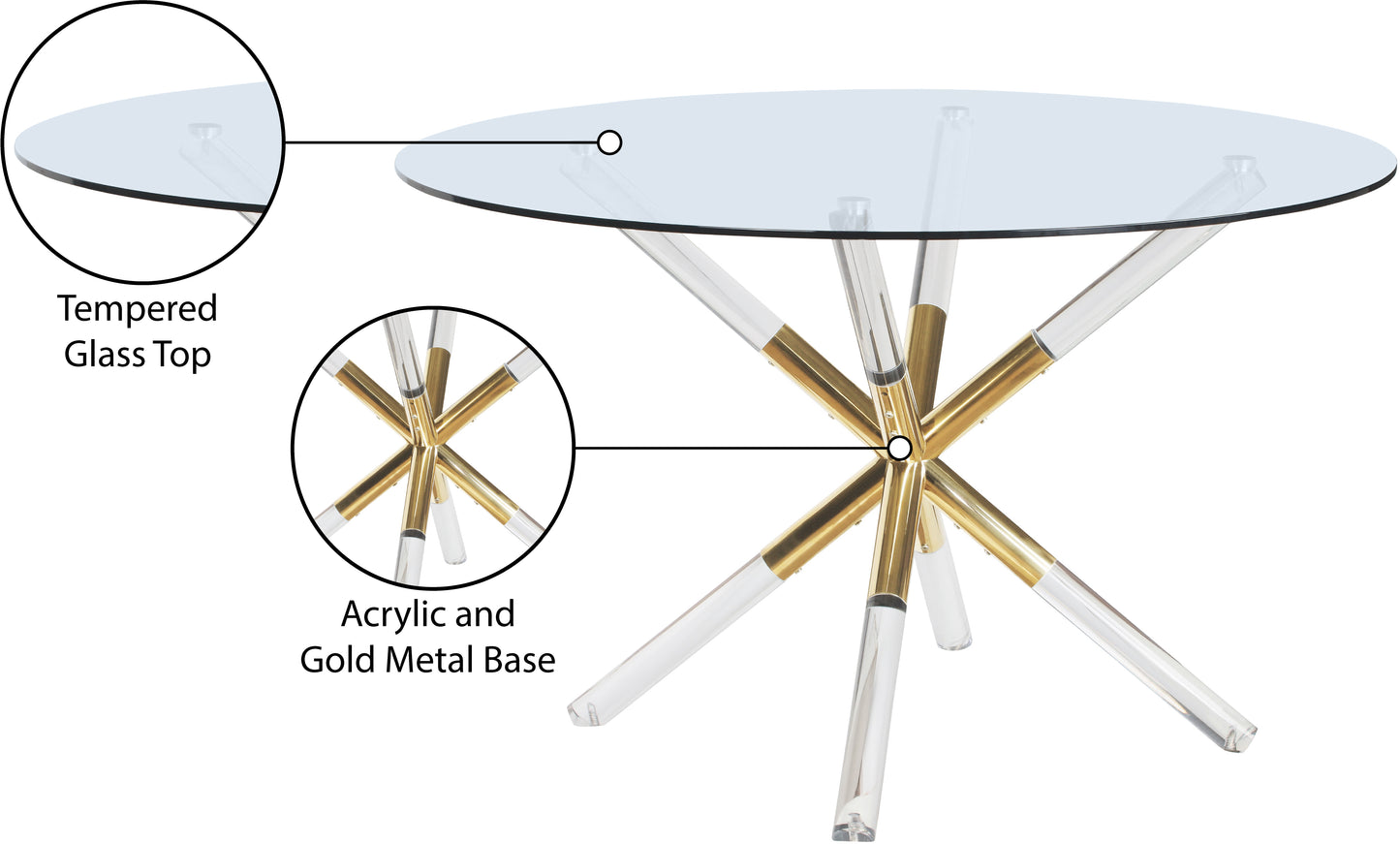 mykonos acrylic/gold dining table