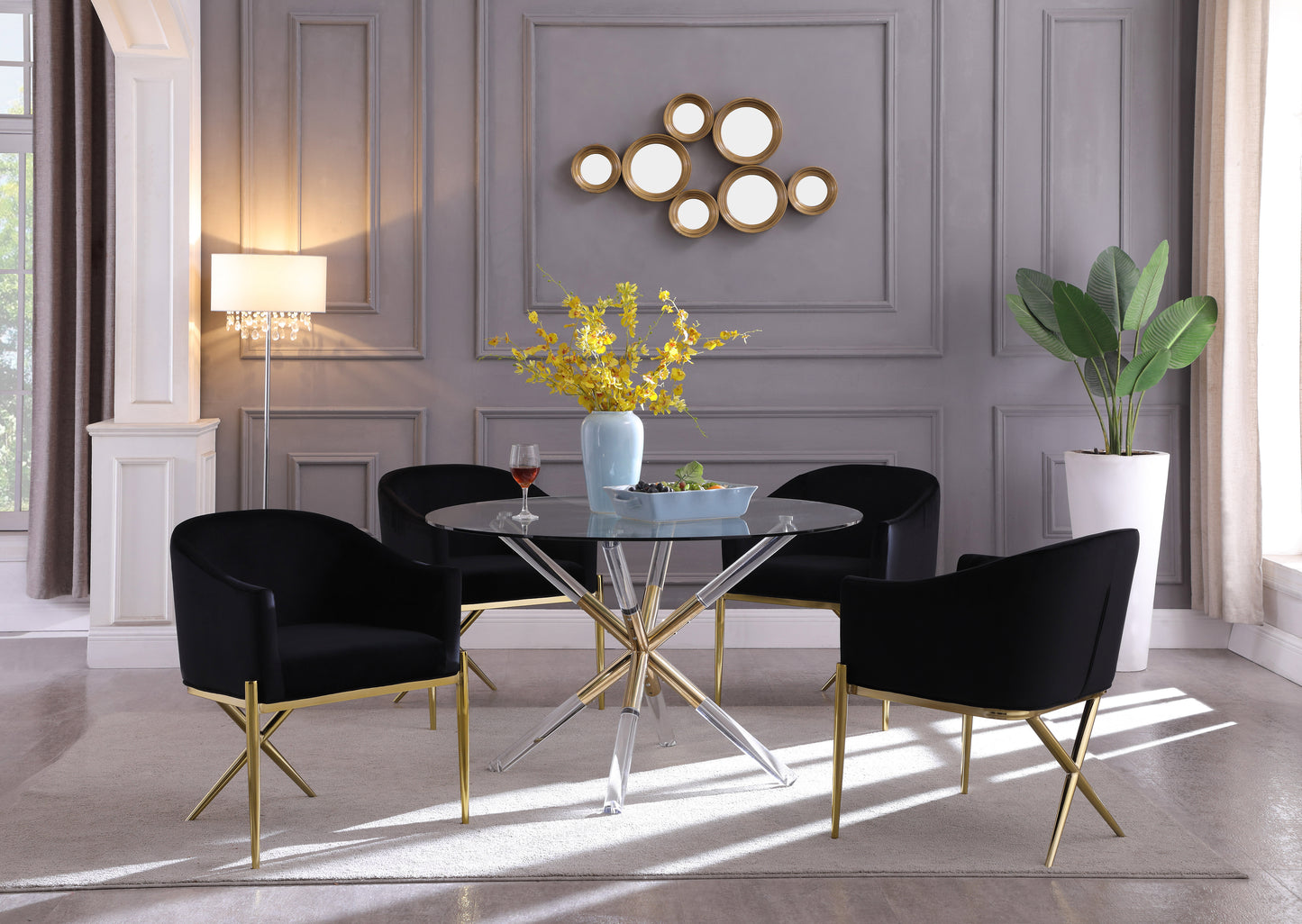 mykonos acrylic/gold dining table