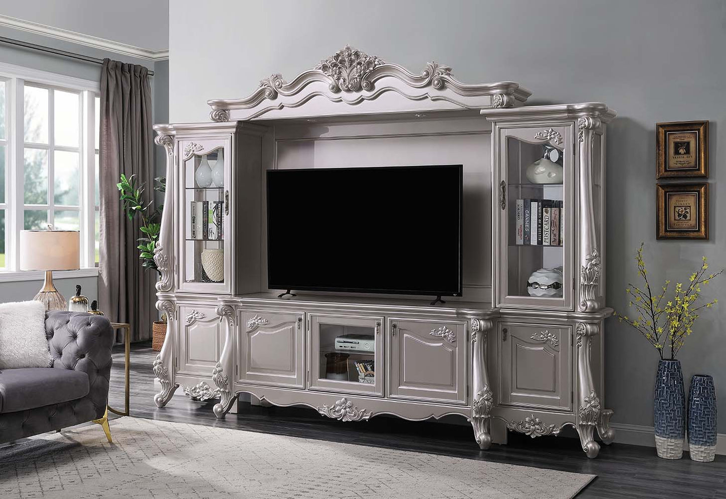 carine bently entertainment center, champagne finish