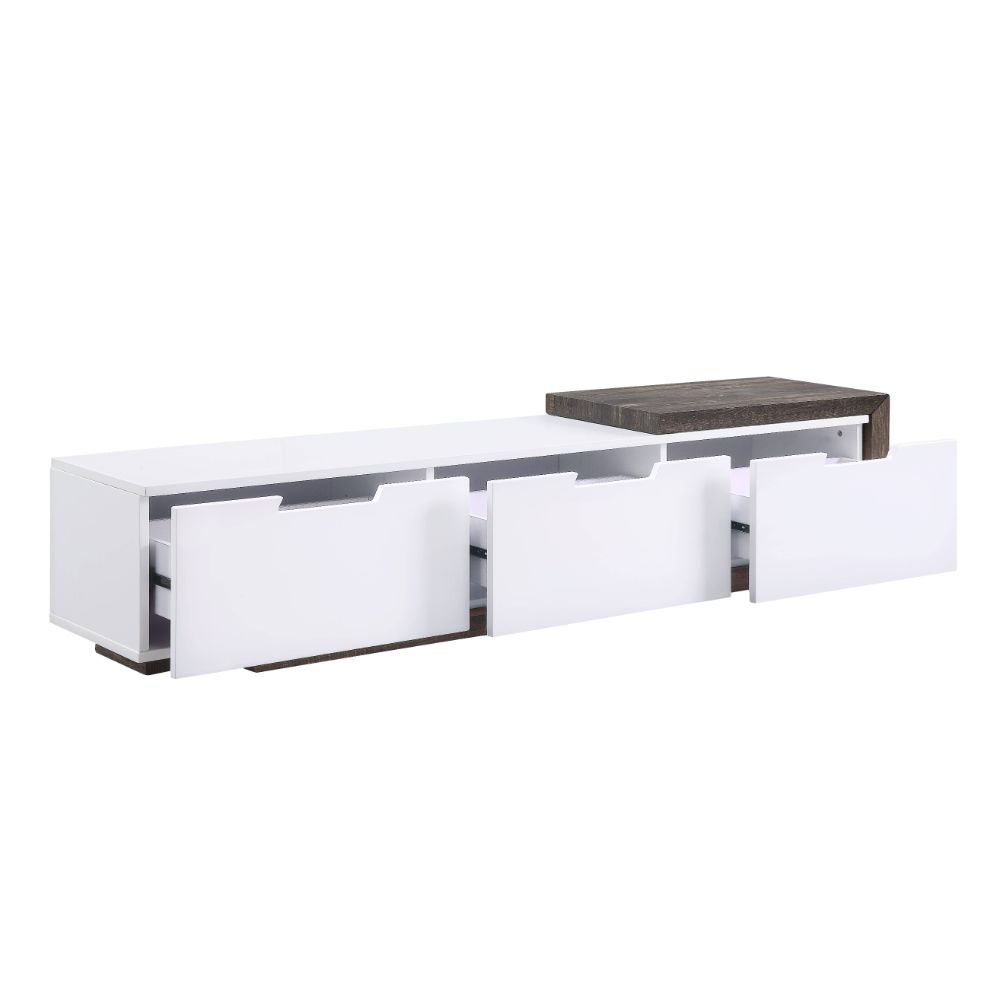 janison tv stand, white high gloss & rustic oak finish