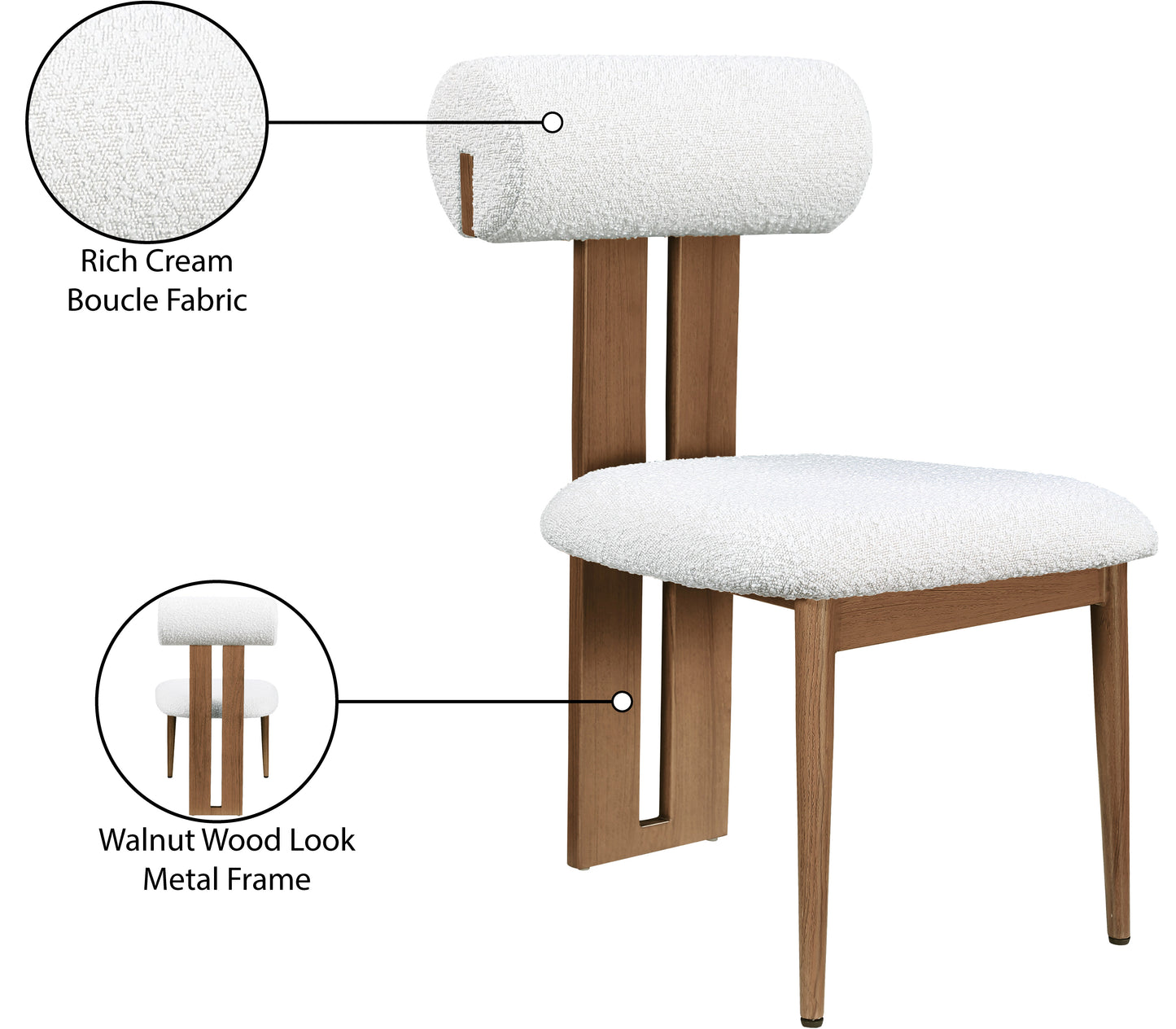 anastasia cream boucle fabric dining chair