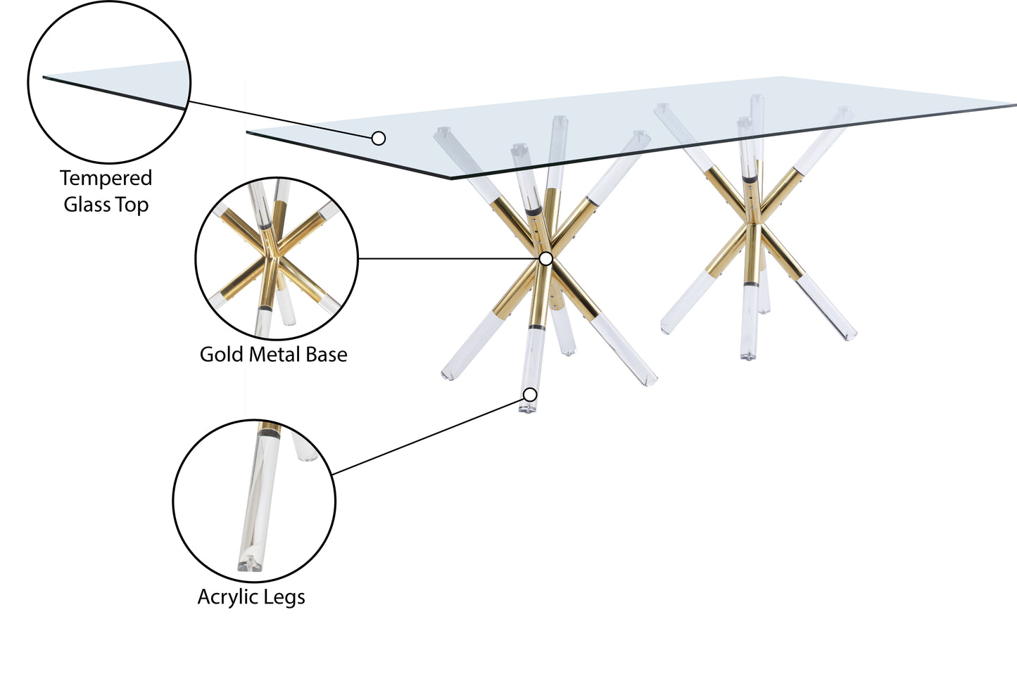 turin acrylic/gold dining table t