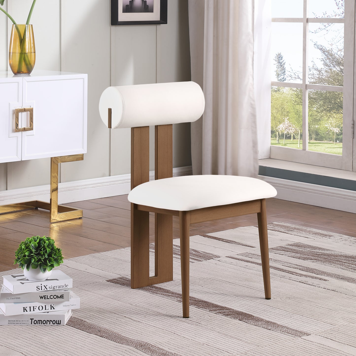 anastasia cream vegan leather dining chair