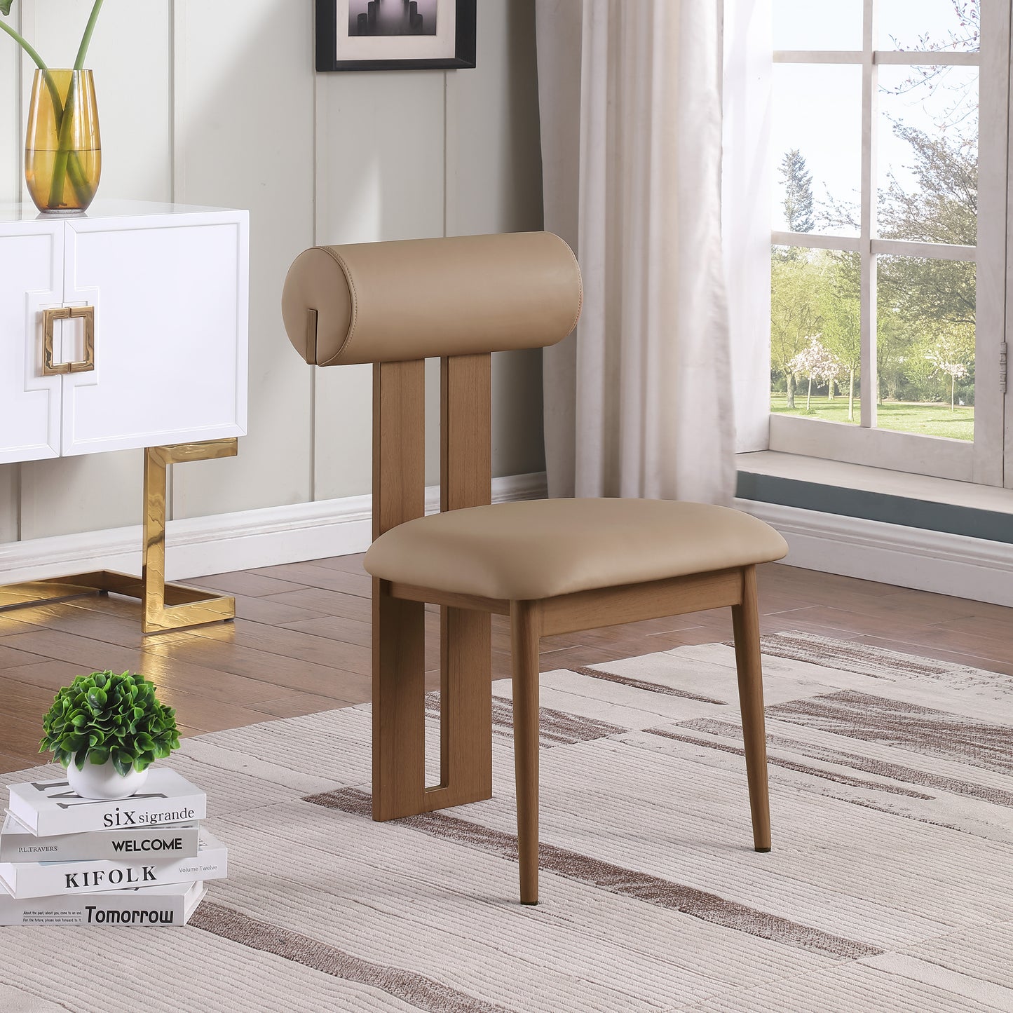 anastasia tan vegan leather dining chair