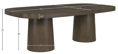 Yara 95.5" Brown Solid Wood And Oak Veneer Dining Table, 1 Piece
