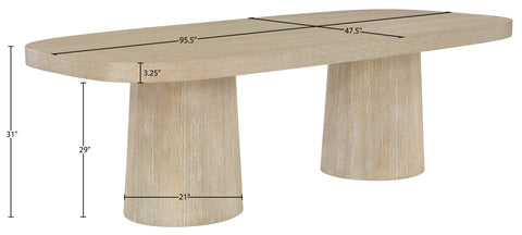 Yara 95.5" Natural Solid Wood And Oak Veneer Dining Table, 1 Piece