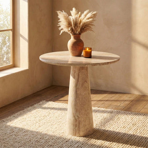 Celeste 30" Beige Genuine Marble Bistro Dining Table, 1 Piece