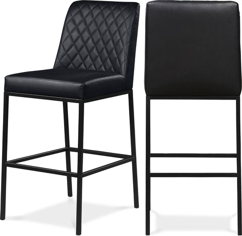 Florence Black Vegan Leather Upholstered Bar Stool, 2-Piece