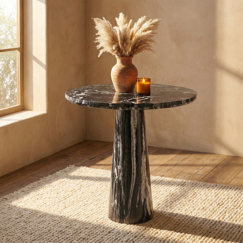 Celeste 30" Black Genuine Marble Bistro Dining Table, 1 Piece