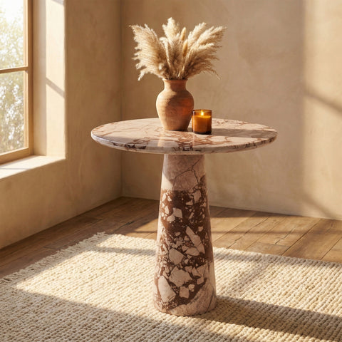 Celeste 30" Breccia Genuine Marble Bistro Dining Table, 1 Piece