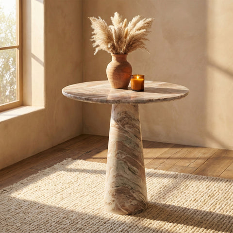 Celeste 30" Brown Genuine Marble Bistro Dining Table, 1 Piece