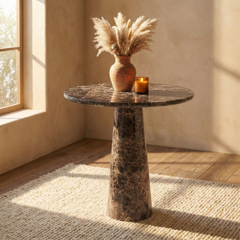 Celeste 30" Emperador Genuine Marble Bistro Dining Table, 1 Piece