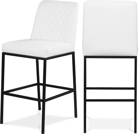 Florence White Vegan Leather Upholstered Bar Stool, 2-Piece