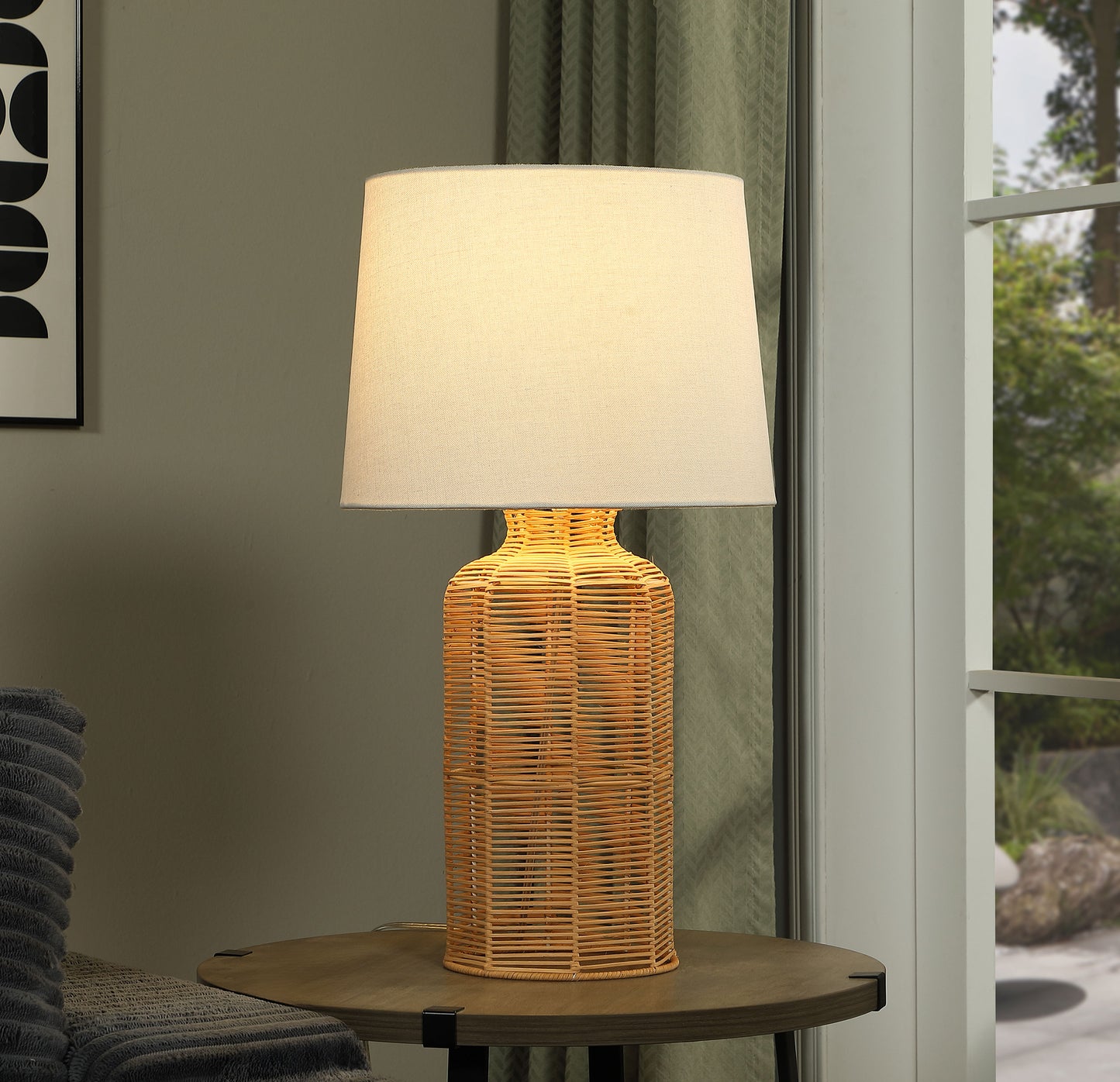 topher empire shade handwoven rattan table lamp natural