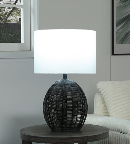 Pamela Drum Shade Handwoven Rattan Table Lamp Black