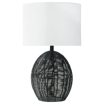 Pamela Drum Shade Handwoven Rattan Table Lamp Black
