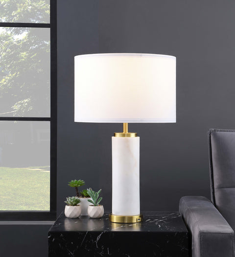 Jedda 25-inch Drum Shade Marble Body Table Lamp WhiteWhite