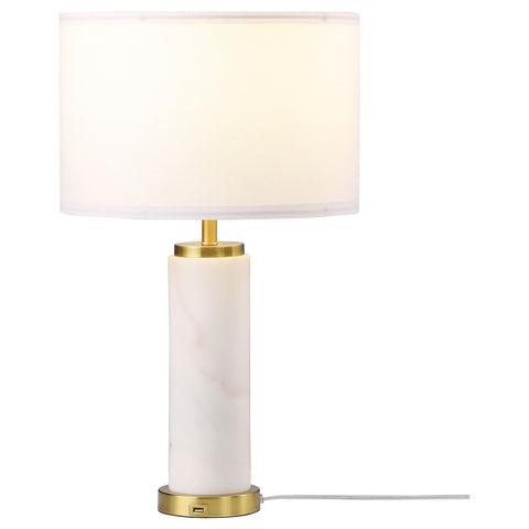 Jedda 25-inch Drum Shade Marble Body Table Lamp WhiteWhite