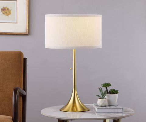 Shadix 24-inch Drum Shade Metal Table Lamp GoldBeige