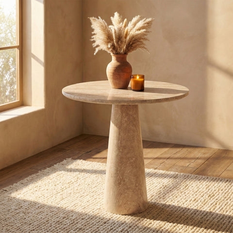 Celeste 30" Travertine Genuine Travertine Bistro Dining Table, 1 Piece