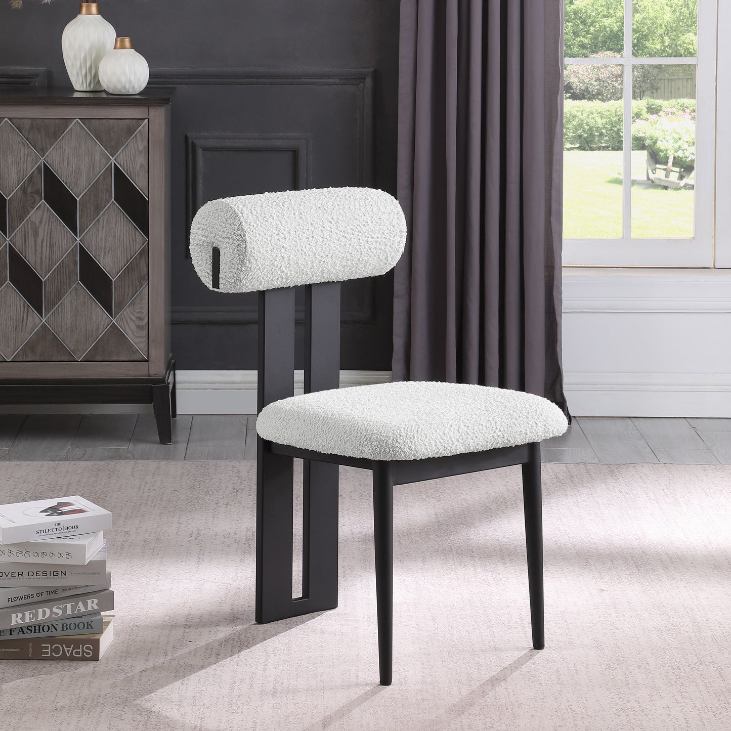 damon cream boucle fabric dining chair c