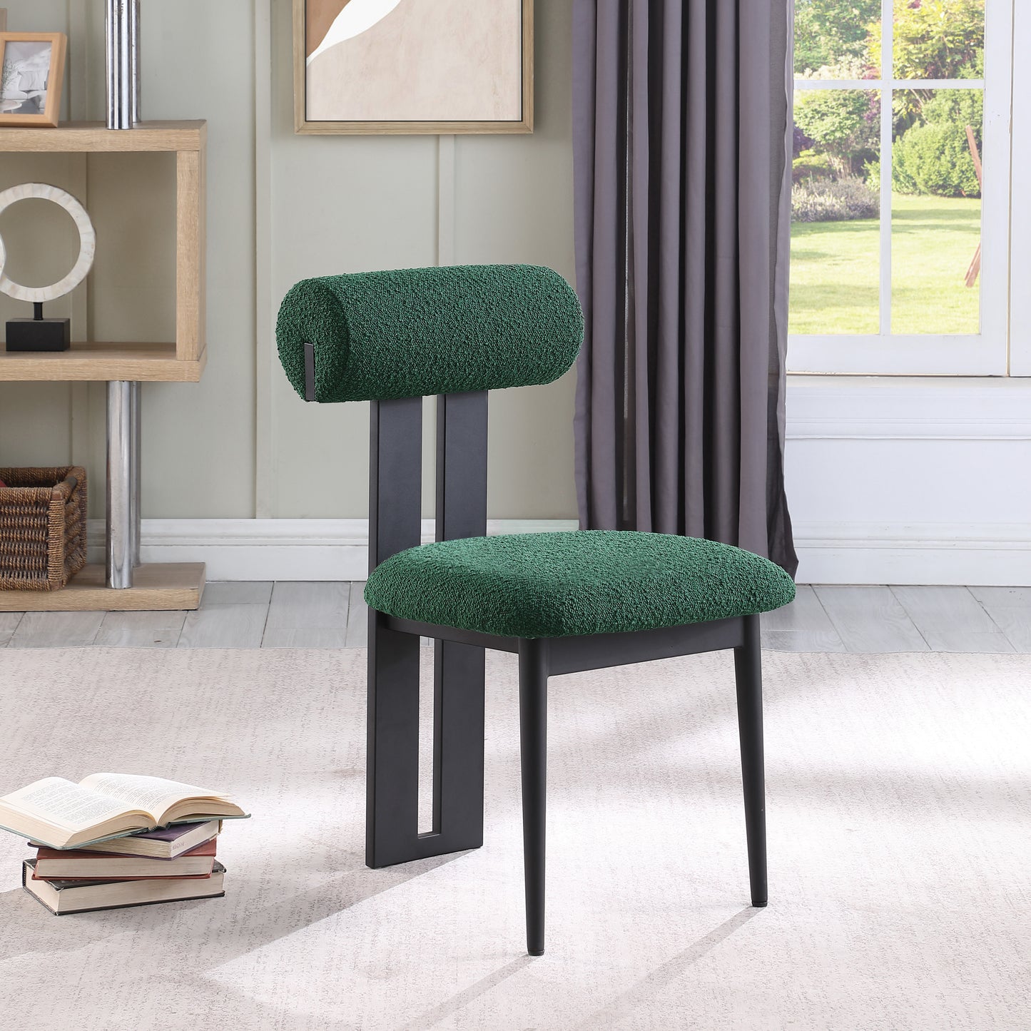 damon green boucle fabric dining chair c