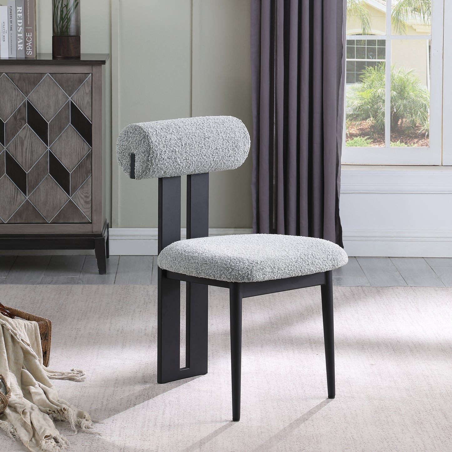 damon grey boucle fabric dining chair c