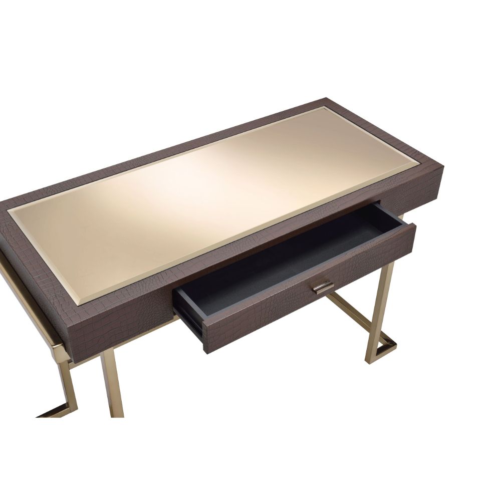 kesha writing desk, espresso synthetic leather & champagne finish