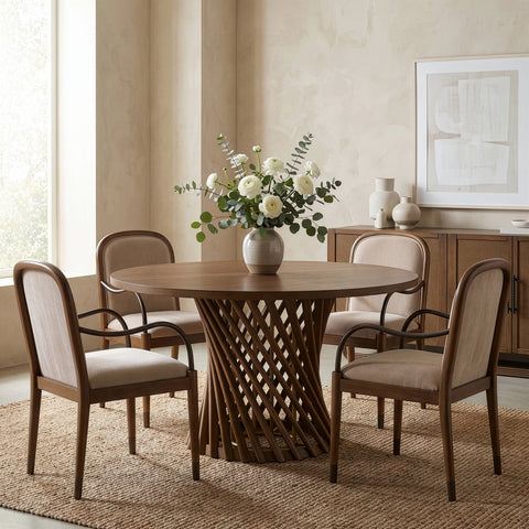 Greer 60" Brown Oak Veneer And Solid Wood Dining Table, 1 Piece