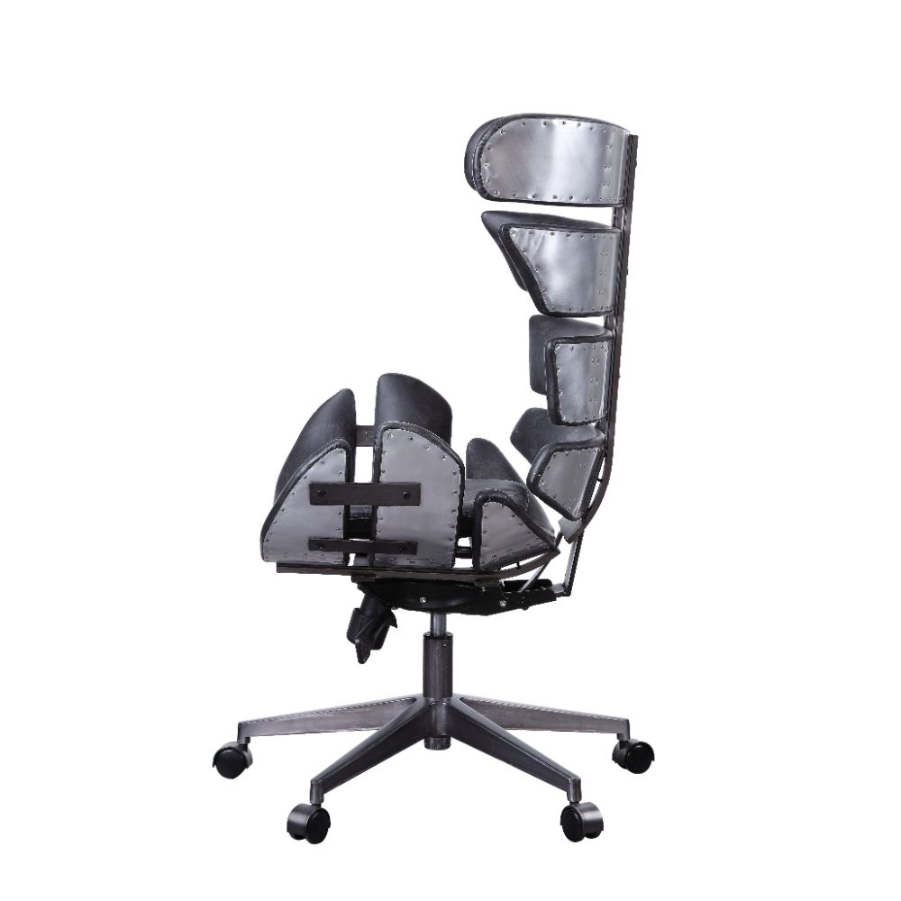 lantha office chair, vintage black top grain leather & aluminum