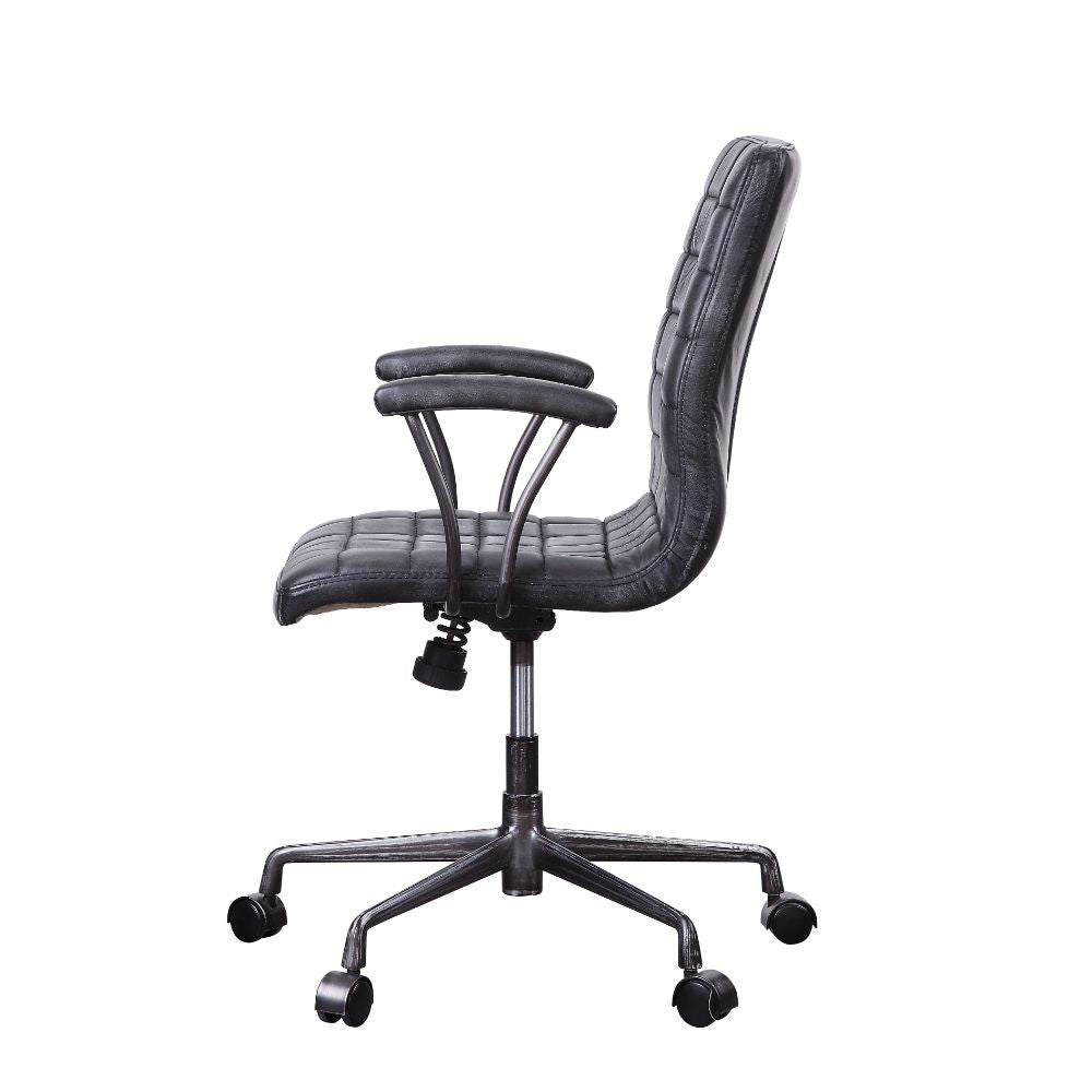 lanton office chair, vintage black top grain leather & aluminum