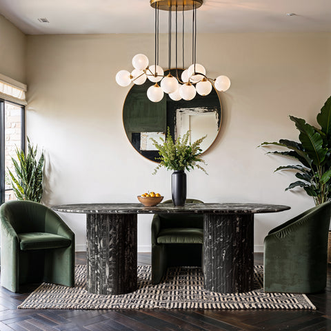 Blaire 87" Black Genuine Marble Dining Table, 1 Piece