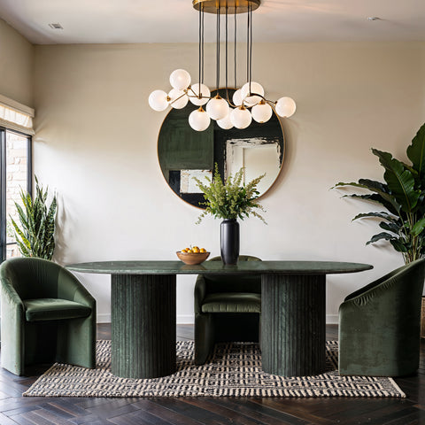 Blaire 87" Green Genuine Marble Dining Table, 1 Piece