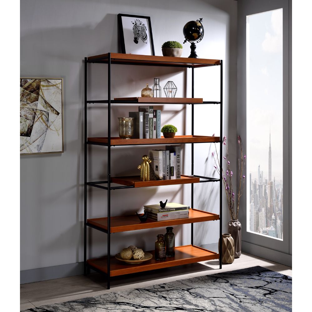 javas bookshelf, honey oak & black finish