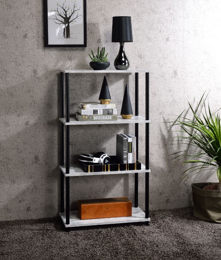 levian bookshelf, antique white & black finish