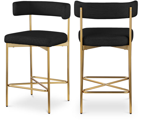 Alden Black Linen Textured Fabric Upholstered Counter Stool, 2-Piece
