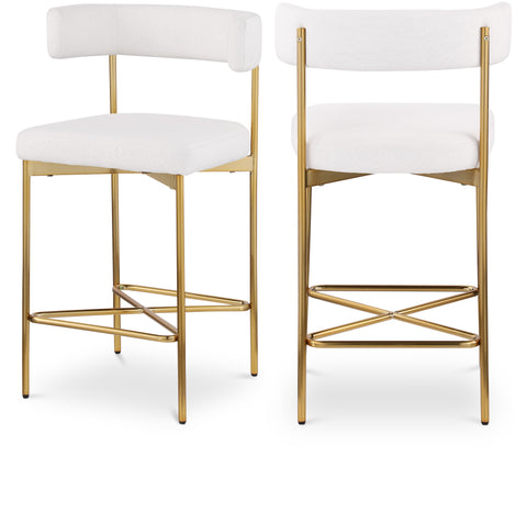 Alden Cream Linen Textured Fabric Upholstered Counter Stool, 2-Piece