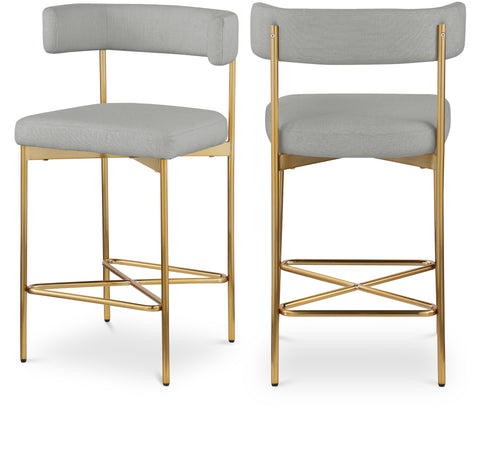 Alden Grey Linen Textured Fabric Upholstered Counter Stool, 2-Piece